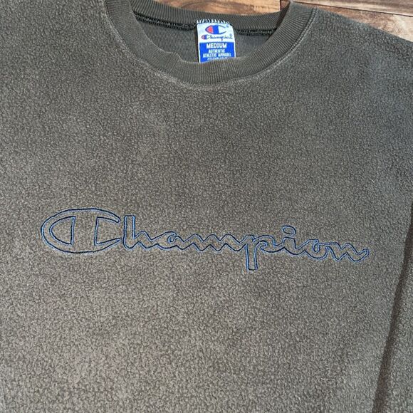 Vtg Champion Sweatshirt Men’s M Crewneck Pullover Spell Out Script Logo Green - Picture 5 of 9